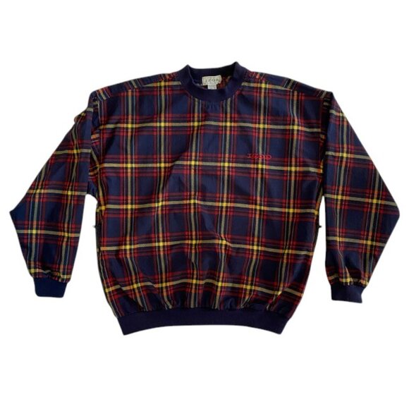 VINTAGE 90s Izod Blue Plaid Pullover Windbreaker Medium - Picture 1 of 10